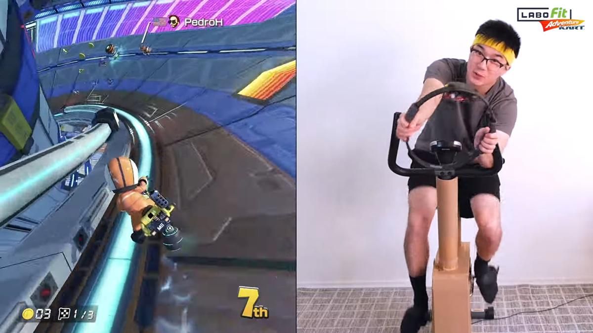 Геймер замінив геймпад на велотренажер, щоб зіграти у Mario Kart 8 Геймер замінив геймпад на велотренажер, щоб зіграти у Mario Kart 8